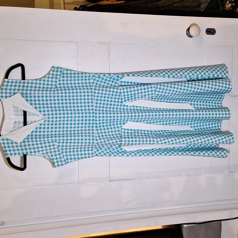 Blue and White Checkered Sleeveless Dress
